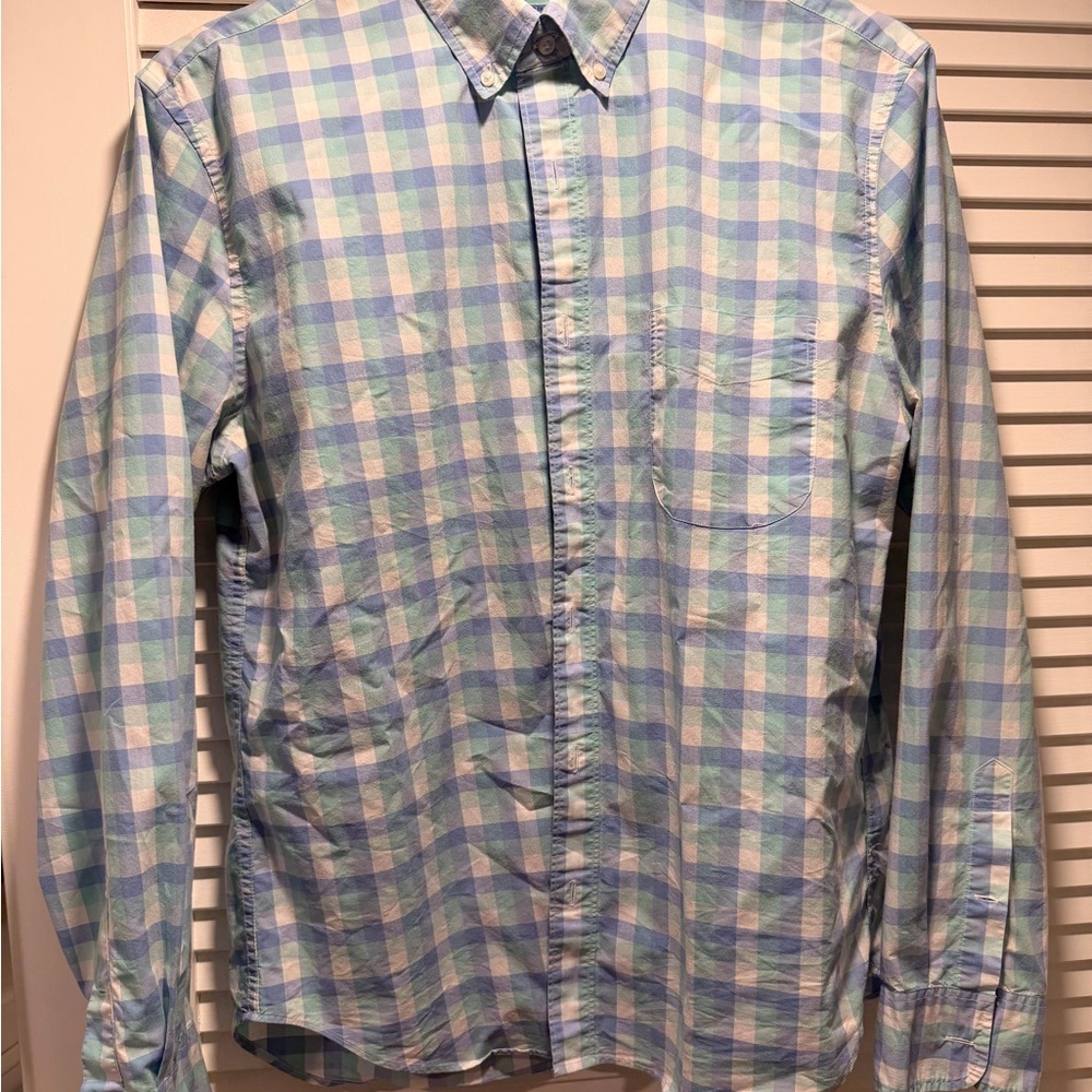 J. Crew Light Blue and White Plaid Shirt